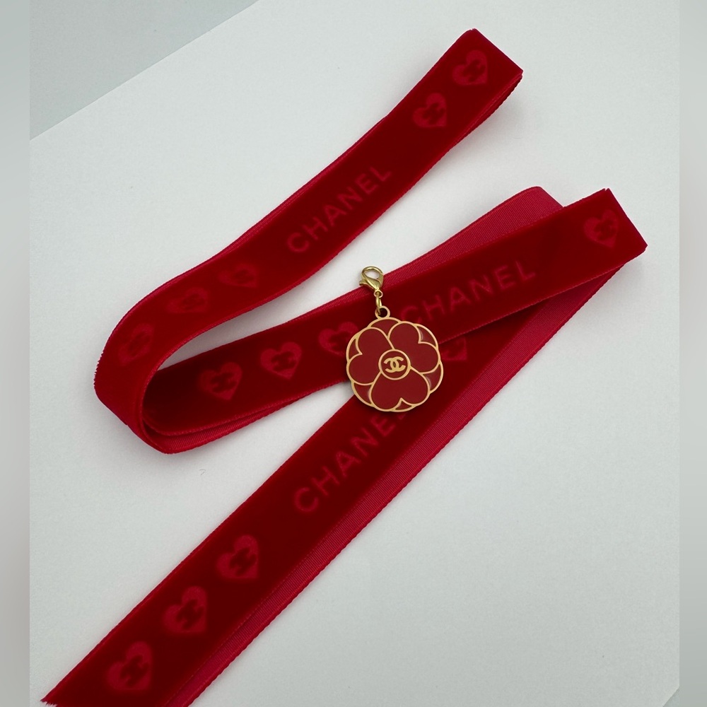Chanel Valentines Red Flower Charm w/ Ribbon